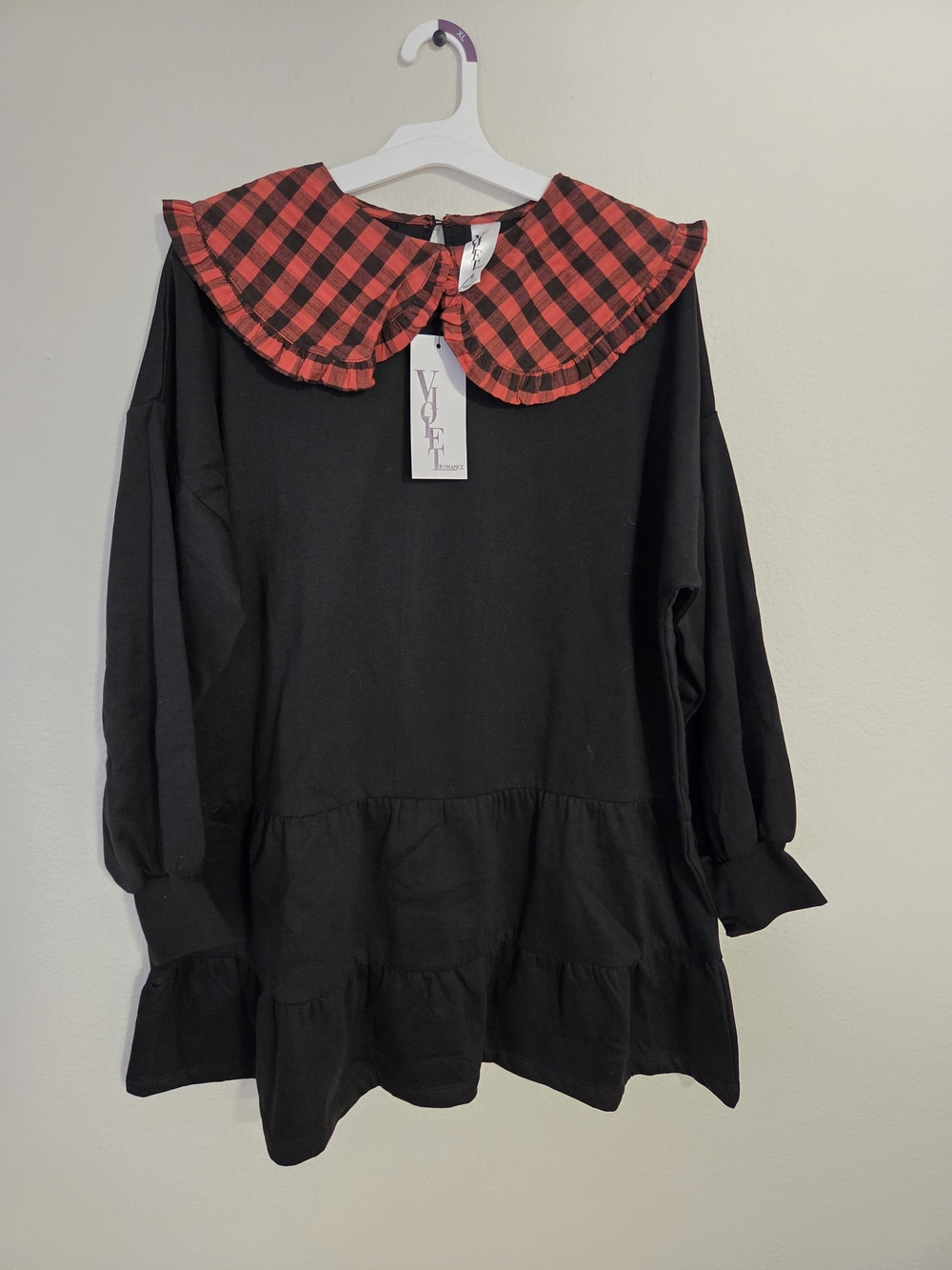 ASOS Black Sweater Dress with Red Plaid Peter Pan Collar